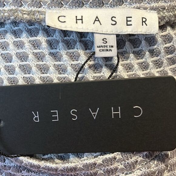 Chaser womens top Size Small cropped waist tie textured gray white short sleeve - Picture 8 of 8